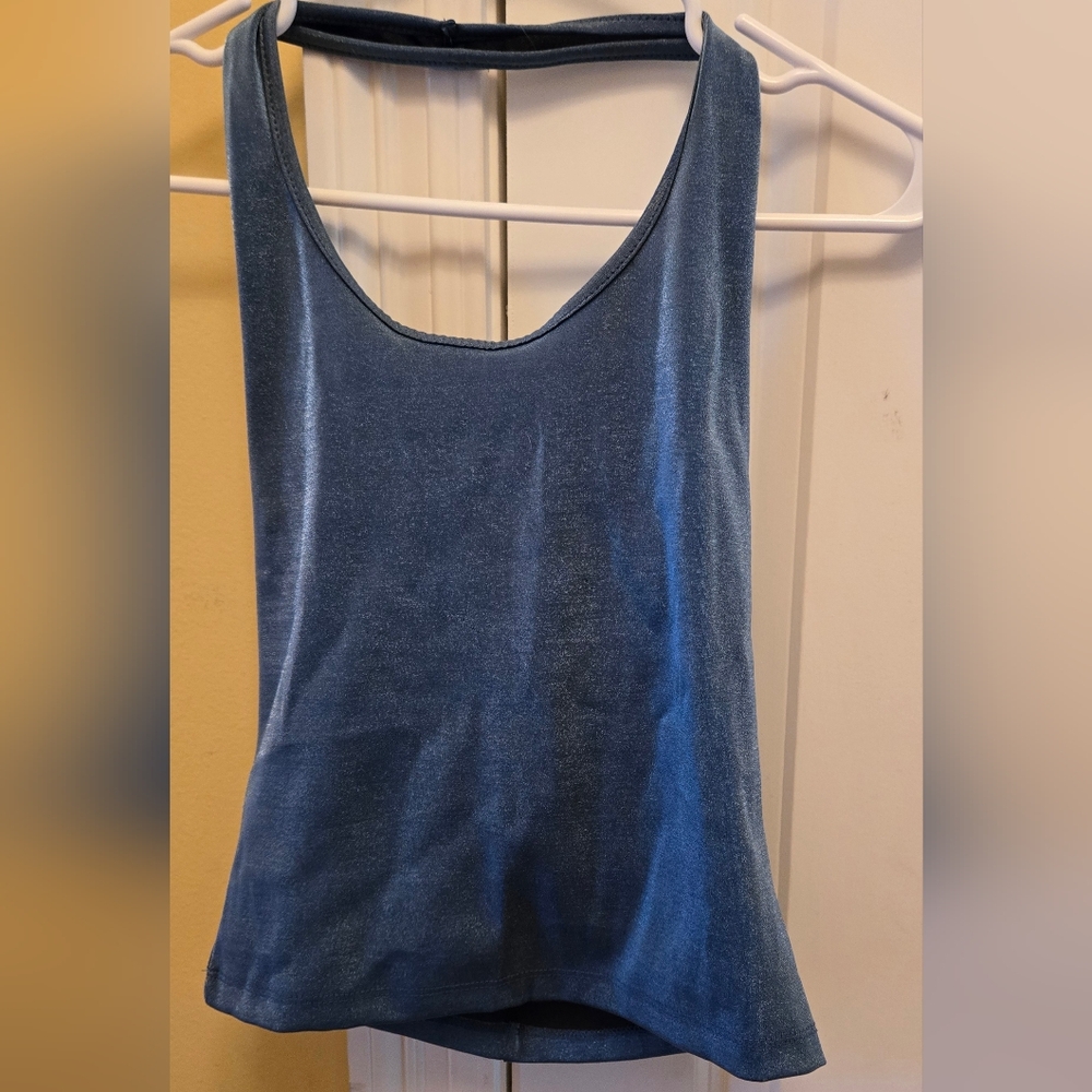 Eye Candy Womens Shiny Blue Halter Top For A Night Out Vintage Y2k